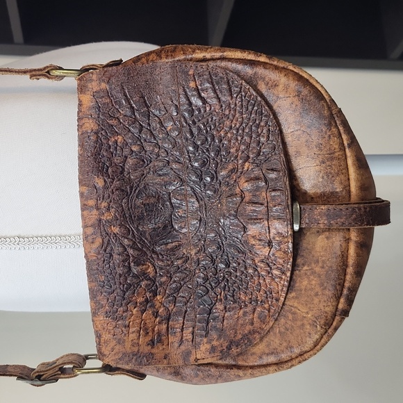 BRUNO ROSSI FIRENZE Vtg Brown Boho Hand Tooled Leather Made in Italy Crossbody - Picture 2 of 16